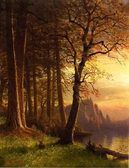 Albert Bierstadt Sunset in Californa Yosemite oil painting image